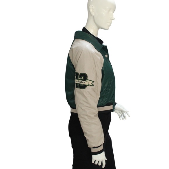 Fashion Nova Green Faux Leather Varsity Jacket Letterman Style Small - Picture 4 of 9